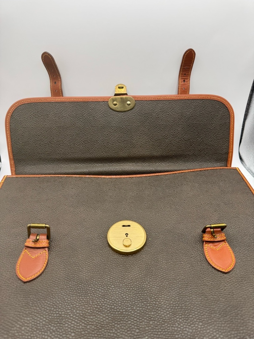 Mulberry England Vintage Scotchgrain Briefcase Satchel | Khaki Brass Lock + Key - Picture 15 of 16